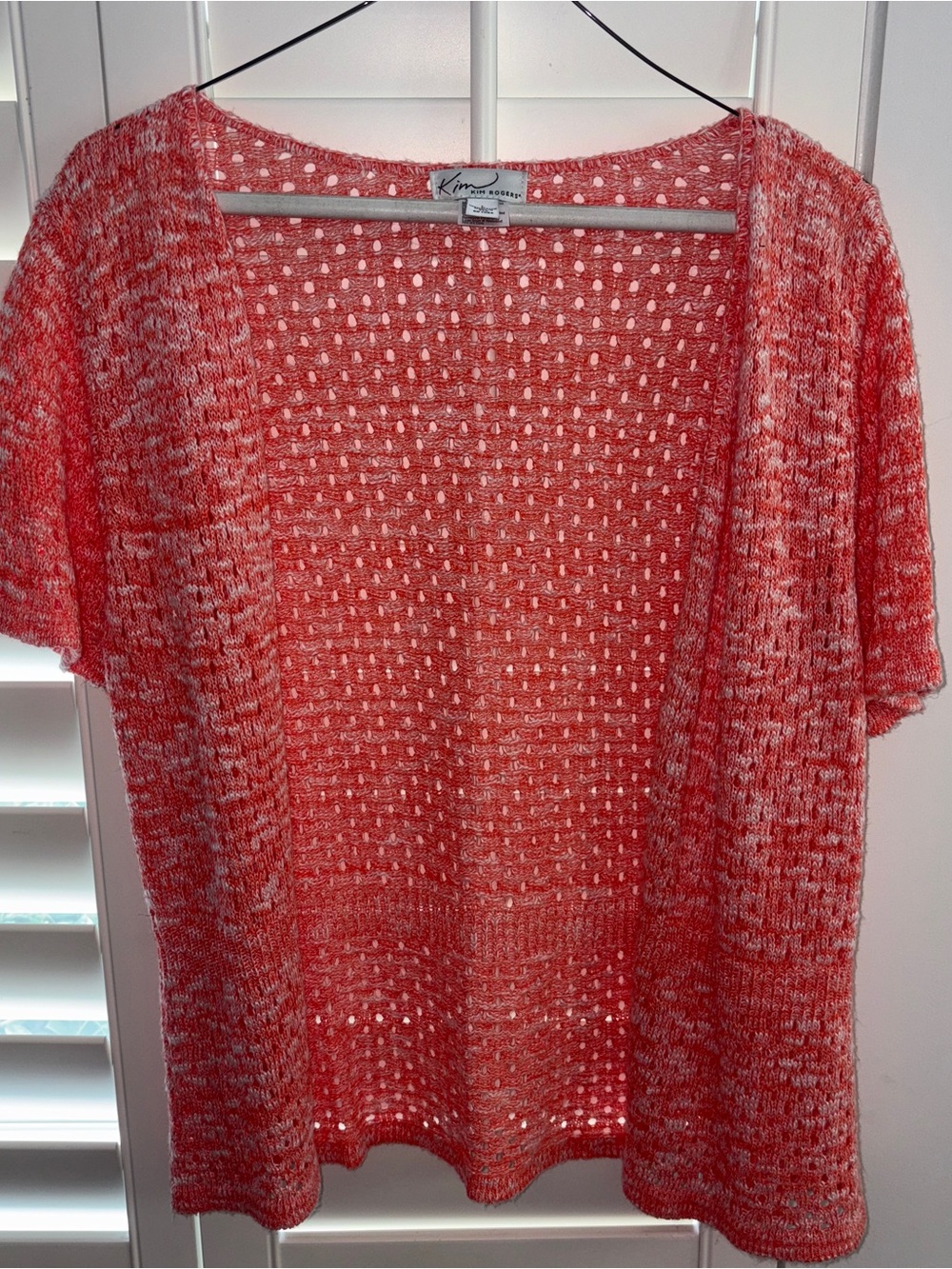 Kim Rogers Coral & White Open-Knit Coverup Cardigan